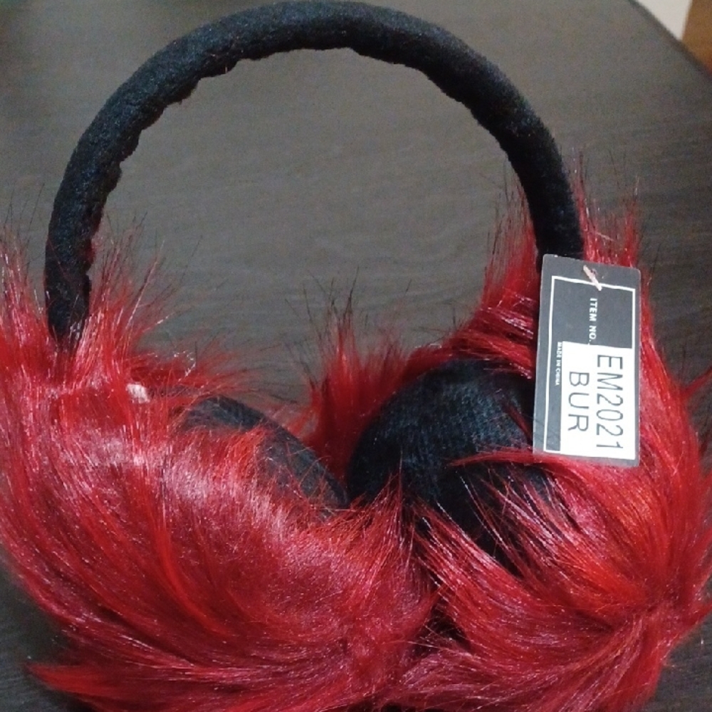 Elegant Burgundy and Black Faux Fur Earmuffs